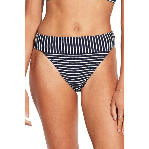 NWT Seafolly Seaside Stripe Banded Hi Rise Bikini Bottoms - True Navy US size 4 - Picture 1 of 6